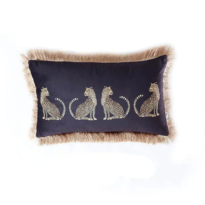 Dark green velvet leopard cheetah print cushion cover living room