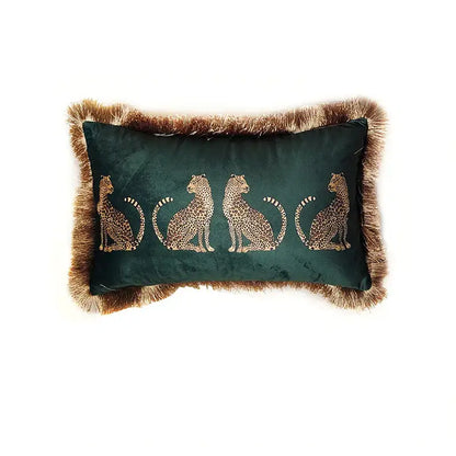 Dark green velvet leopard cheetah print cushion cover living room
