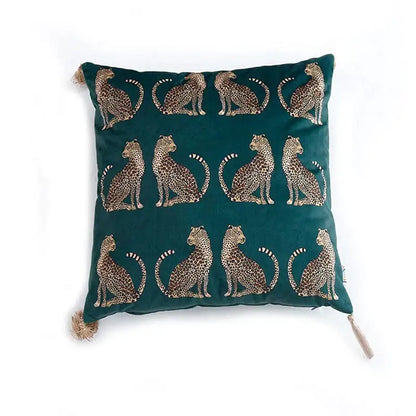 Dark green velvet leopard cheetah print cushion cover living room