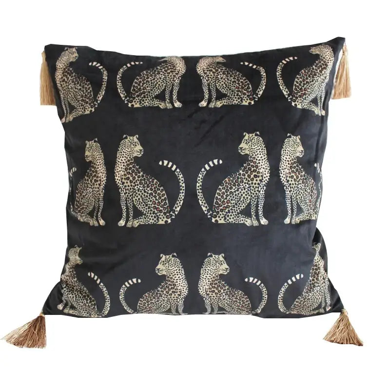 Dark green velvet leopard cheetah print cushion cover living room
