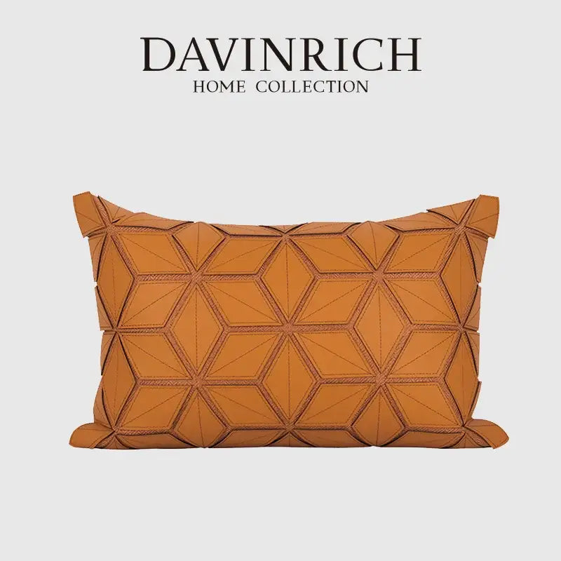Dark orange geometric leather lumbar pillow cover bedroom decor