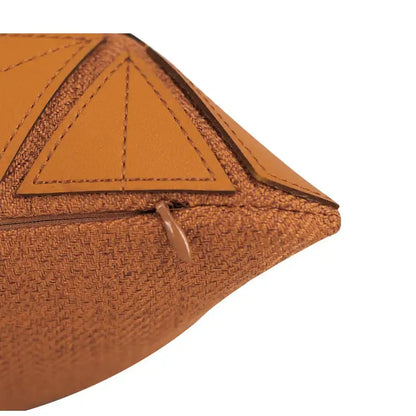 Dark orange geometric leather lumbar pillow cover bedroom decor
