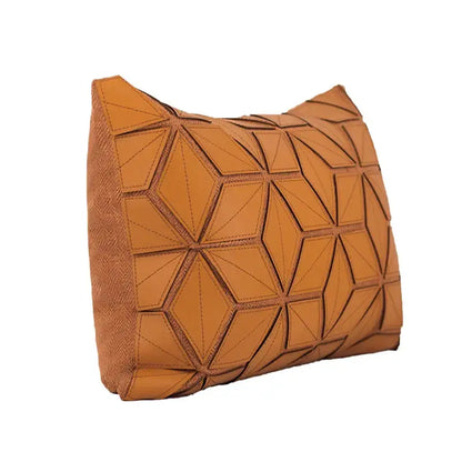 Dark orange geometric leather lumbar pillow cover bedroom decor