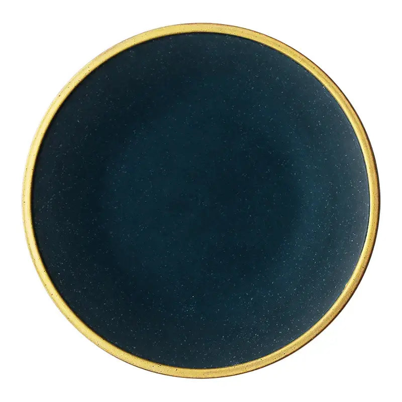 Dark teal gold rimmed ceramic dinnerware set – dining room plates