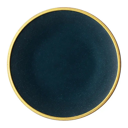 Dark teal gold rimmed ceramic dinnerware set – dining room plates