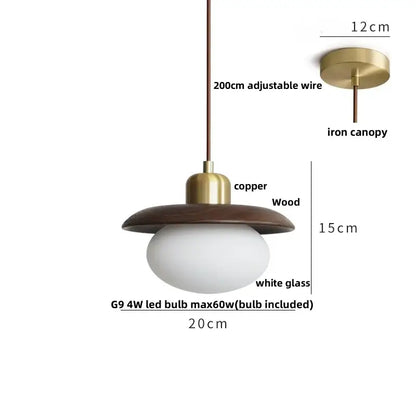 Dark wood and glass led pendant lamp for dining room