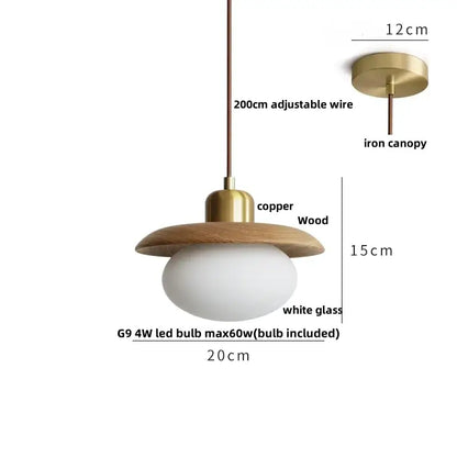Dark wood and glass led pendant lamp for dining room