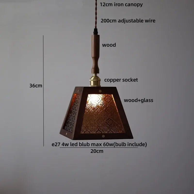 Dark wood and glass led pendant lamp for dining room