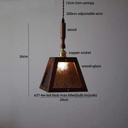 Dark wood and glass led pendant lamp for dining room