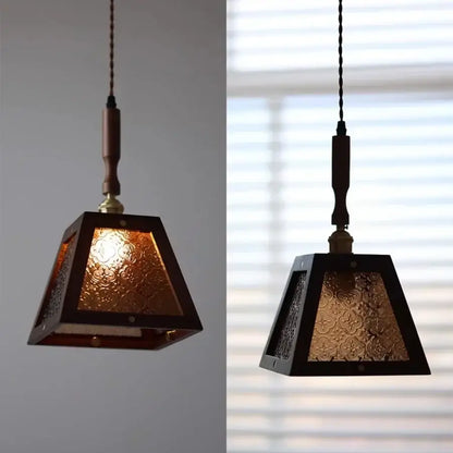Dark wood and glass led pendant lamp for dining room
