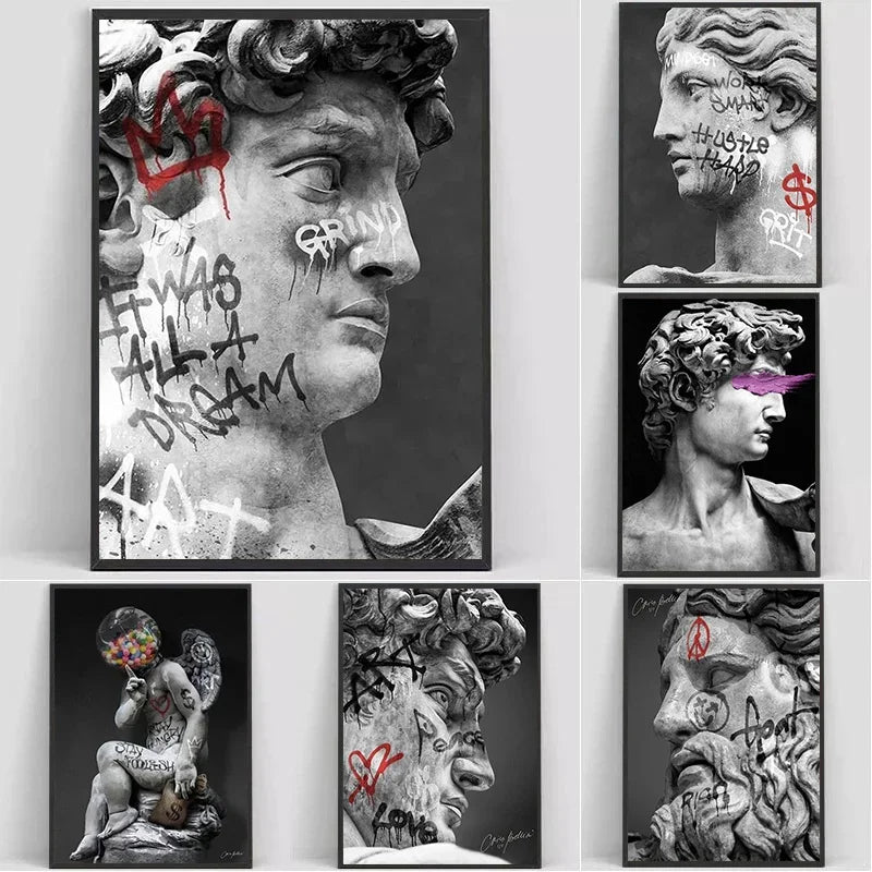 DecorBites™ David Graffiti Art Canvas Print for Room Decor
