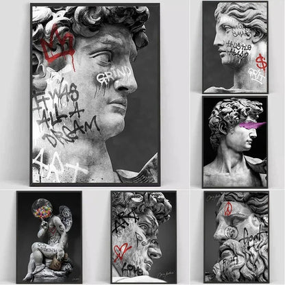 DecorBites™ David Graffiti Art Canvas Print for Room Decor