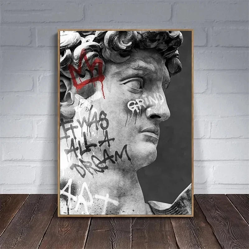DecorBites™ David Graffiti Art Canvas Print for Room Decor