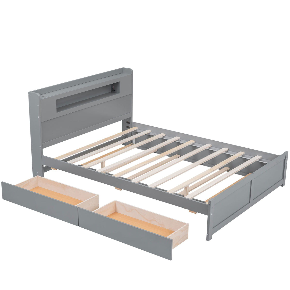 Storage Platform Bed With LED Lights, 2 Drawers And Trundle