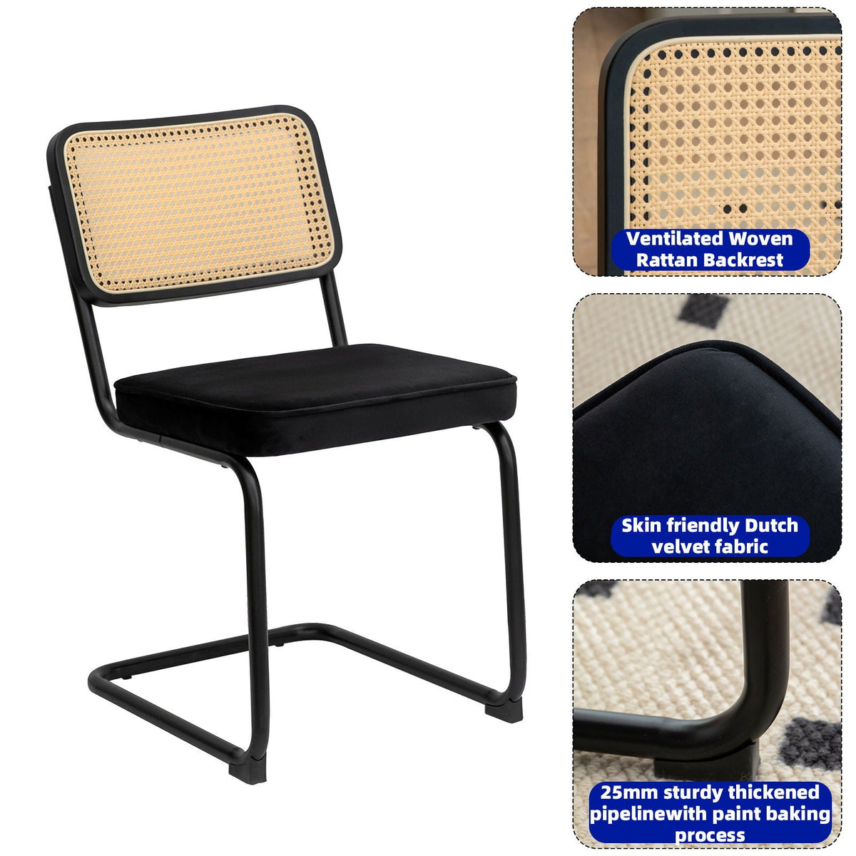 Rattan Side Accent Dining Chairs With Painted Legs (Set of 2)