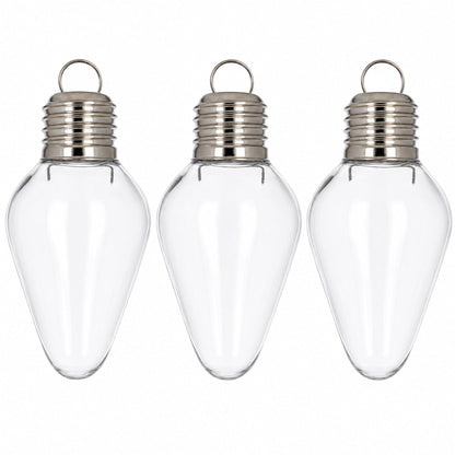 Set of 3 Clear Plastic Light Bulb Christmas Ornaments DIY Craft 4 Inches