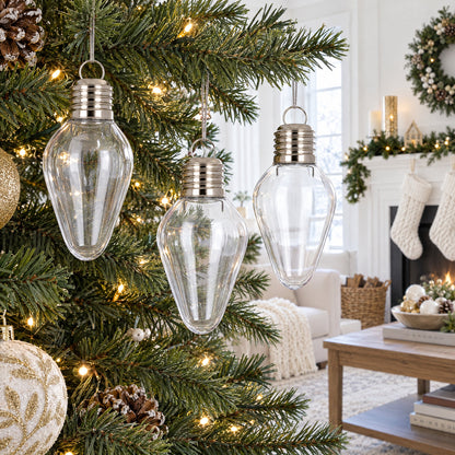 Set of 3 Clear Plastic Light Bulb Christmas Ornaments DIY Craft 4 Inches
