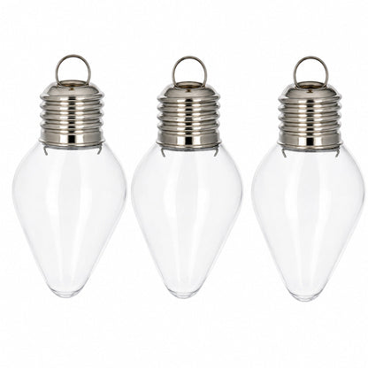 Set of 3 Clear Plastic Light Bulb Christmas Ornaments DIY Craft 4 Inches