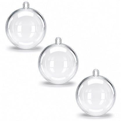 3.15-Inch Clear Plastic Fillable Christmas Ball Ornaments for DIY Projects: Set of 3
