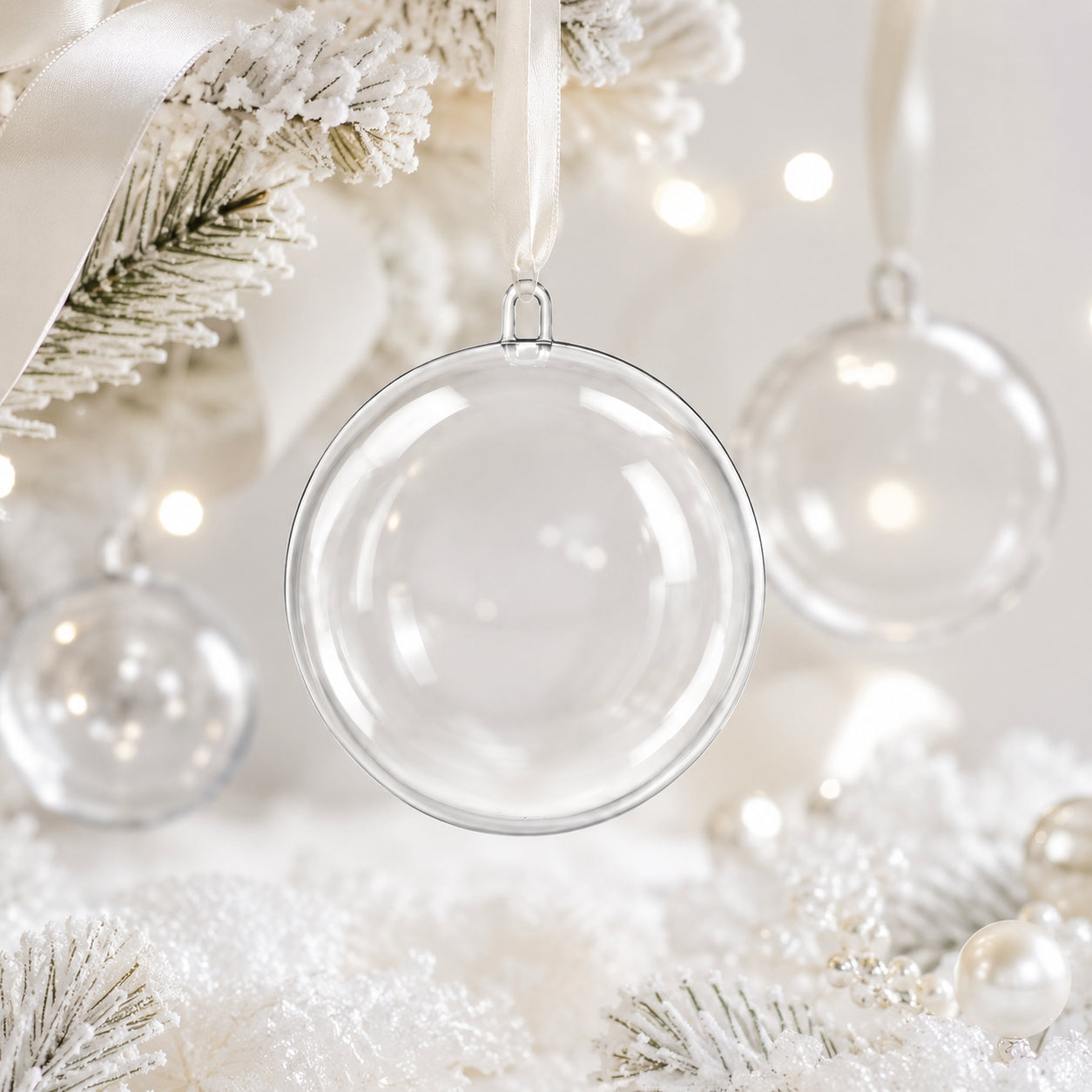 Set of 3 Openable Fillable Clear Plastic Ball Christmas Ornaments DIY Craft 4 Inches