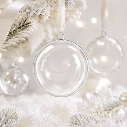 Set of 3 Openable Fillable Clear Plastic Ball Christmas Ornaments DIY Craft 4 Inches