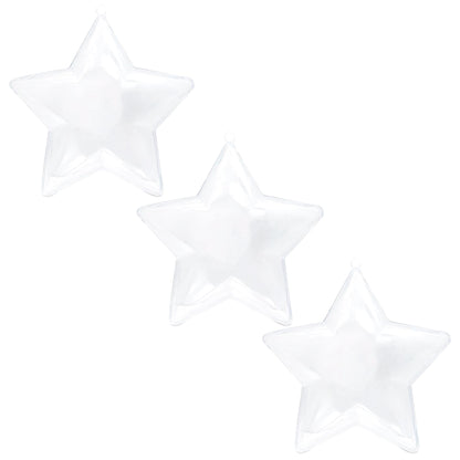 Set of 3 Openable Fillable Clear Plastic Star Christmas Ornaments DIY Craft 3.5 Inches