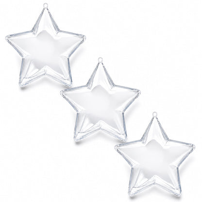 Set of 3 Openable Fillable Clear Plastic Star Christmas Ornaments DIY Craft 3.5 Inches