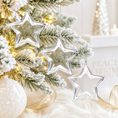 Set of 3 Openable Fillable Clear Plastic Star Christmas Ornaments DIY Craft 3.5 Inches