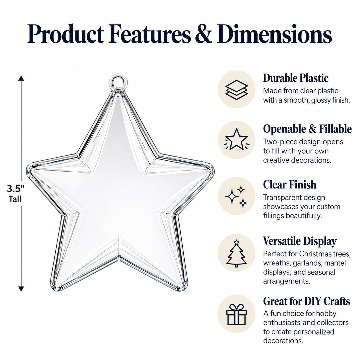Set of 3 Openable Fillable Clear Plastic Star Christmas Ornaments DIY Craft 3.5 Inches