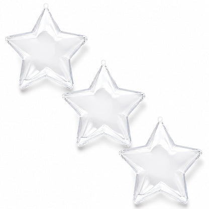 Set of 3 Clear Plastic Star Ornaments 3.25 Inches (83 mm)
