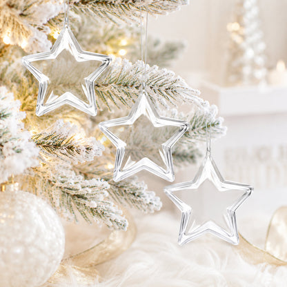 Set of 3 Openable Fillable Clear Plastic Star Christmas Ornaments DIY Craft 3.5 Inches