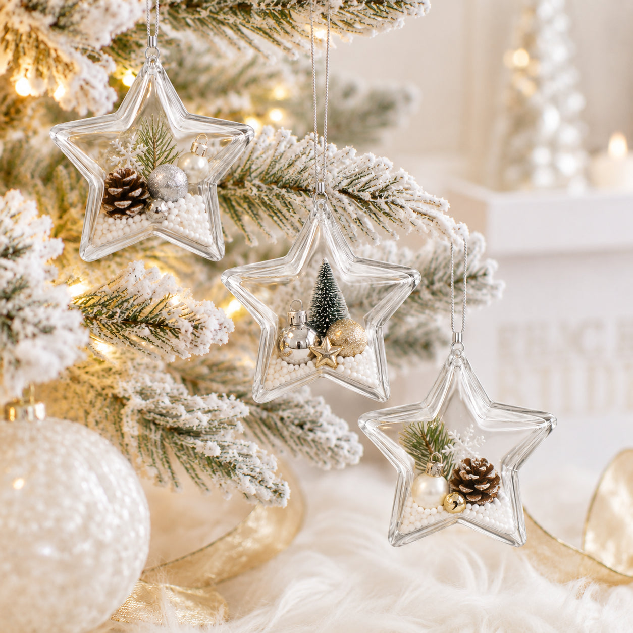 Set of 3 Clear Plastic Star Ornaments 3.25 Inches (83 mm)