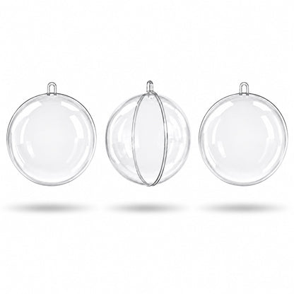 Set of 3 Openable Fillable Clear Plastic Ball Christmas Ornaments DIY Craft 4 Inches