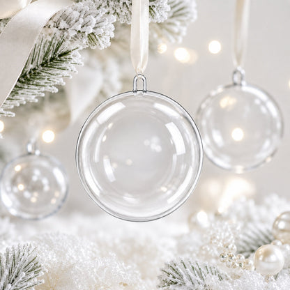 Set of 3 Openable Fillable Clear Plastic Ball Christmas Ornaments DIY Craft 4 Inches