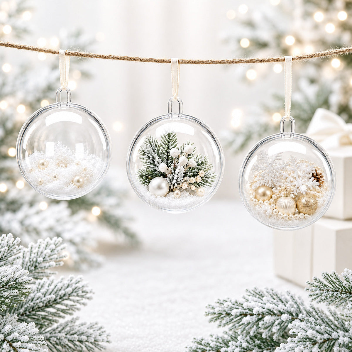 Set of 3 Openable Fillable Clear Plastic Ball Christmas Ornaments DIY Craft 4 Inches