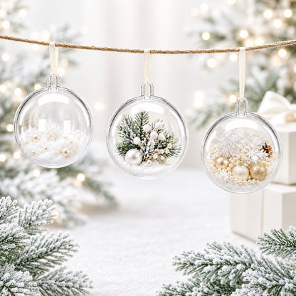 Set of 3 Openable Fillable Clear Plastic Ball Christmas Ornaments DIY Craft 4 Inches