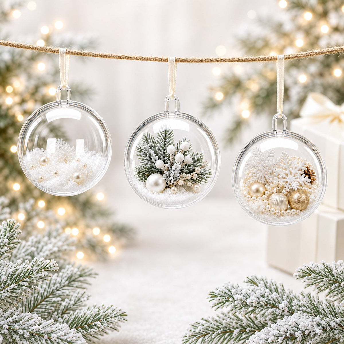 2.36-Inch Clear Plastic Fillable Christmas Ball Ornaments for DIY Crafts: Set of 3