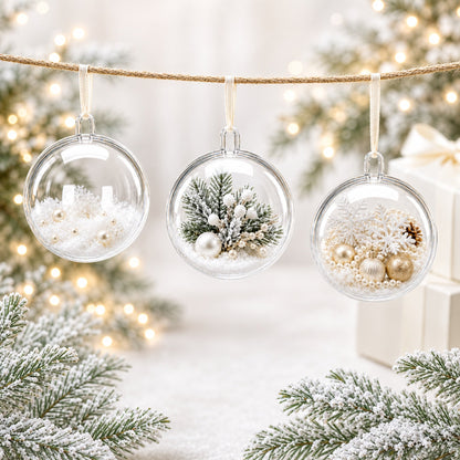 2.36-Inch Clear Plastic Fillable Christmas Ball Ornaments for DIY Crafts: Set of 3