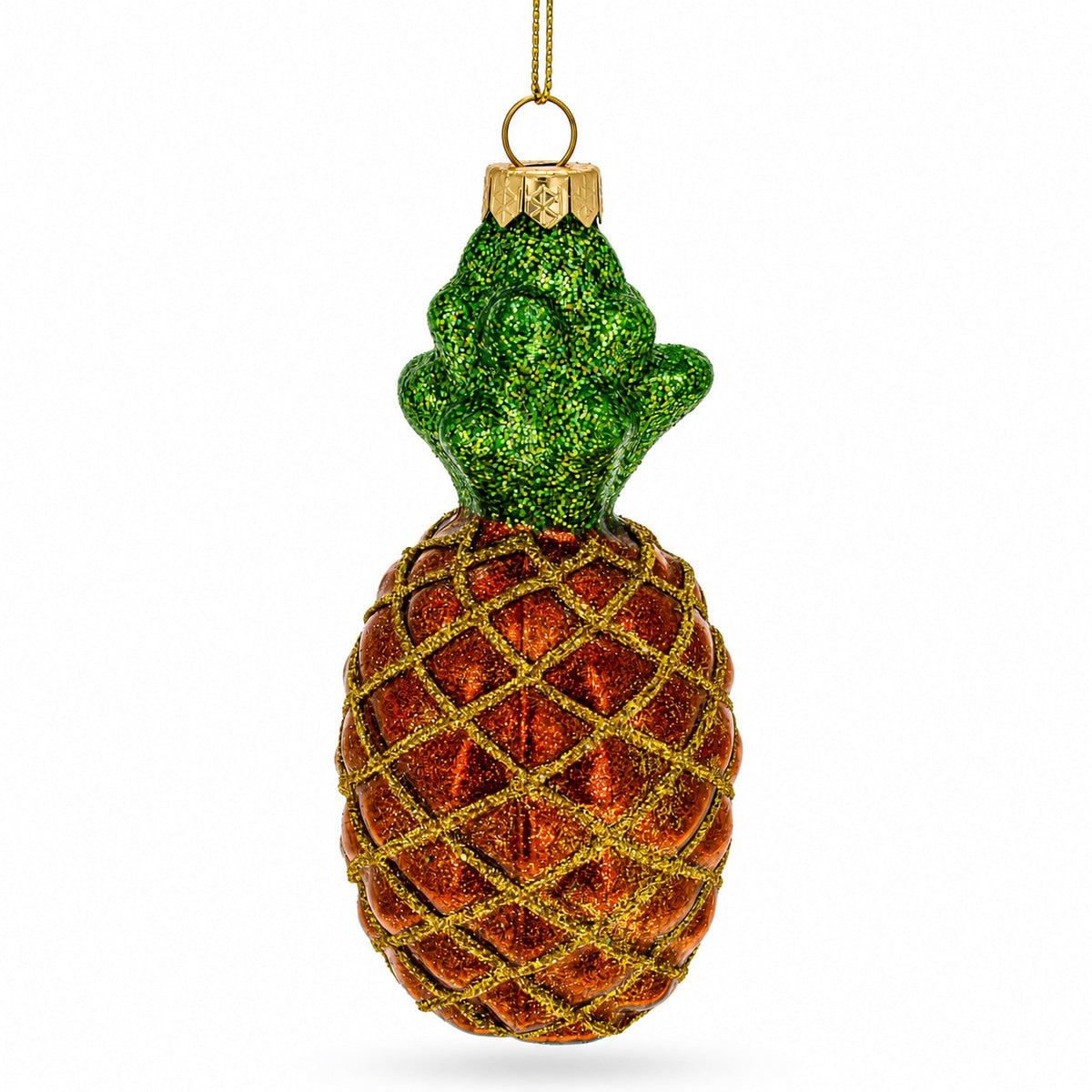 Glittered Pineapple Glass Christmas Ornament