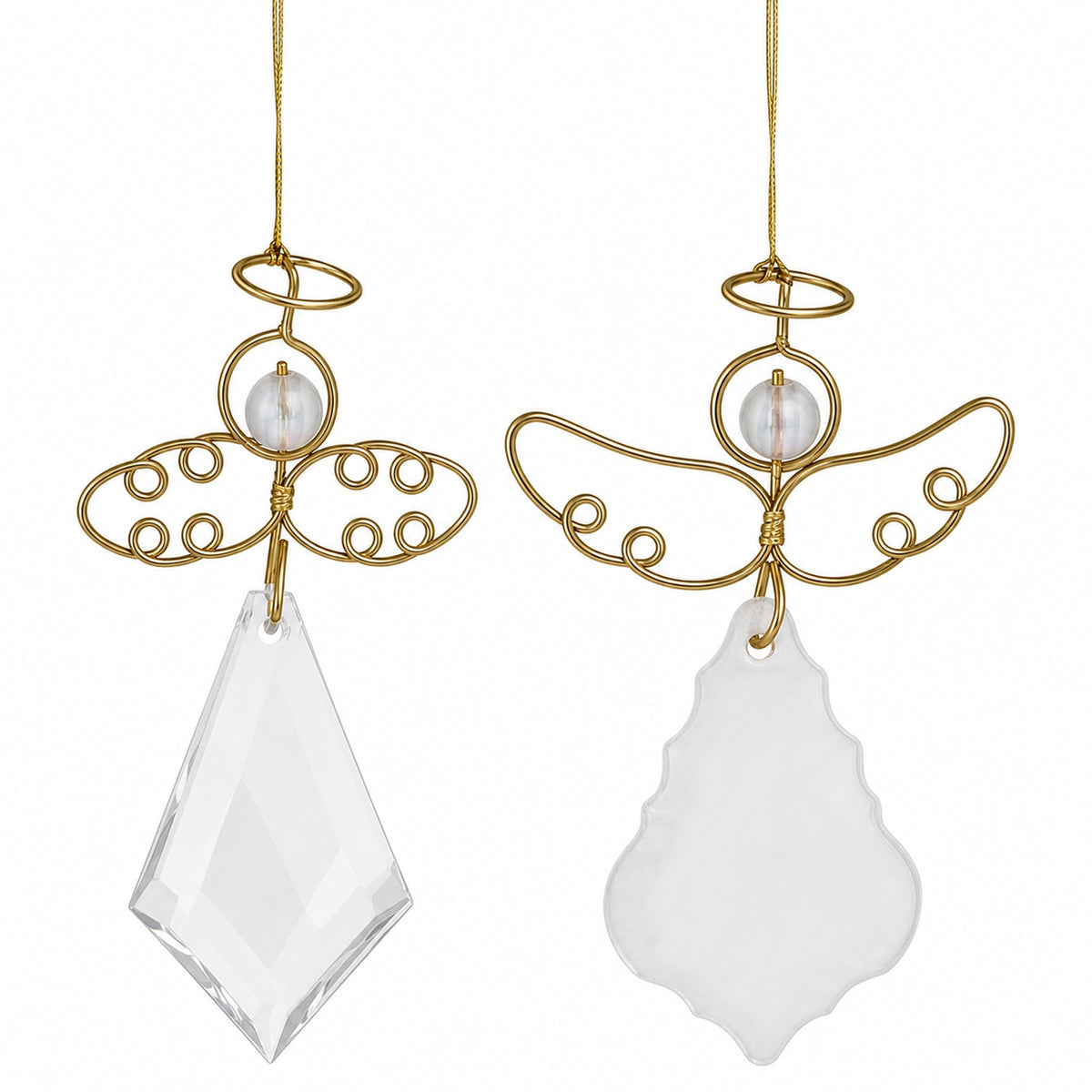 Set of 2 Clear Plastic Angels with Golden Wings Christmas Ornaments 3 Inches