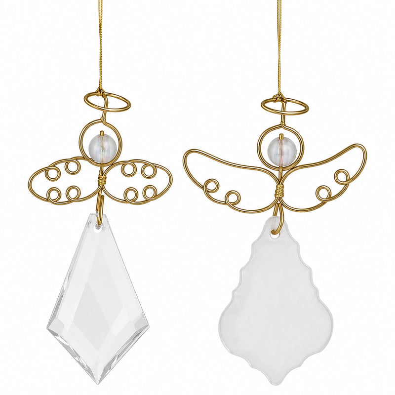 Set of 2 Clear Plastic Angels with Golden Wings Christmas Ornaments 3 Inches