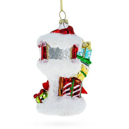 Snowy Red Mailbox Full of Gifts Glass Christmas Ornament