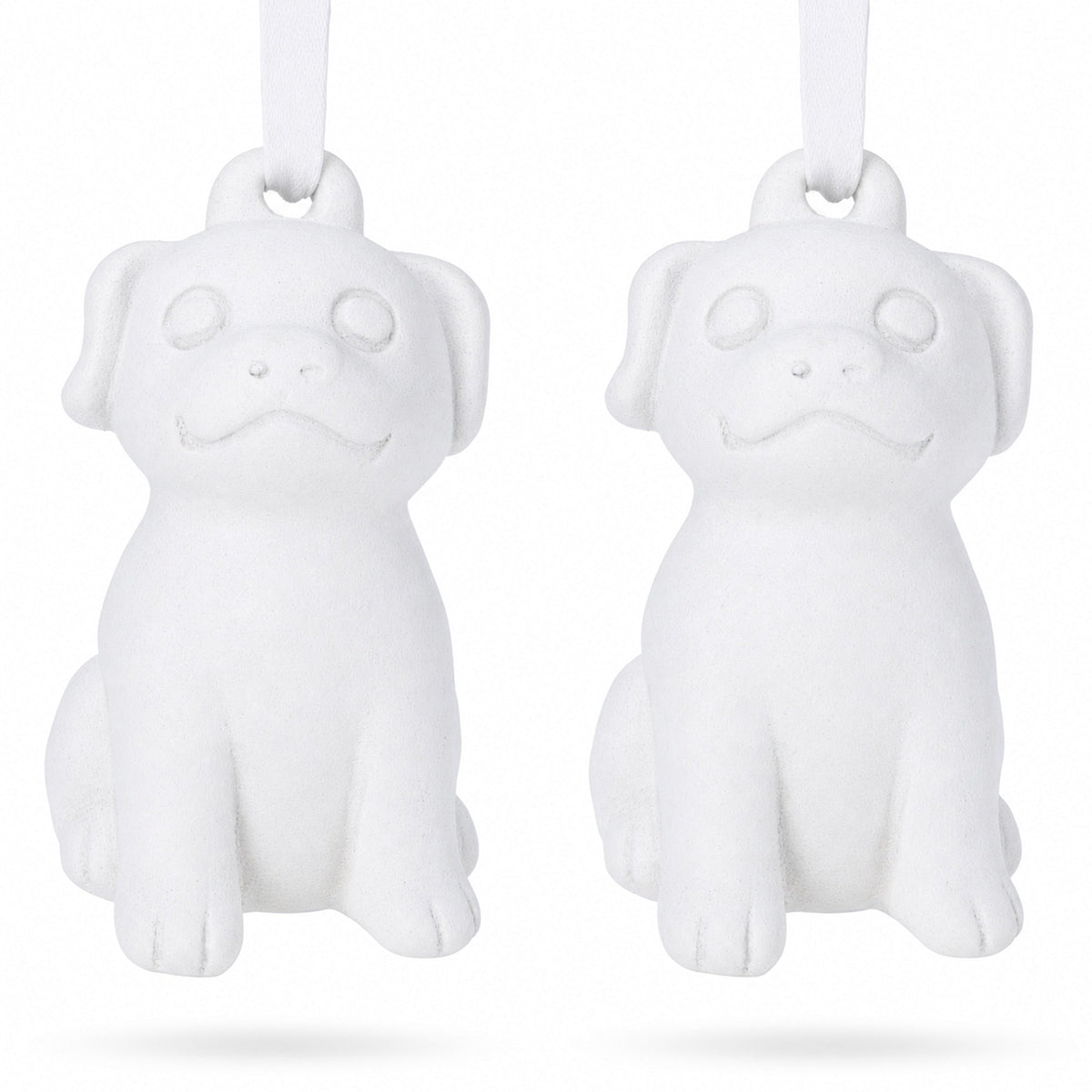 Set of 2 Blank Unfinished White Plaster Dog Christmas Ornaments DIY Craft 3.25 Inches