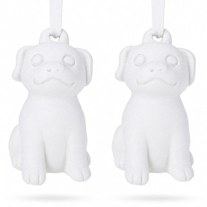 Set of 2 Blank Unfinished White Plaster Dog Christmas Ornaments DIY Craft 3.25 Inches