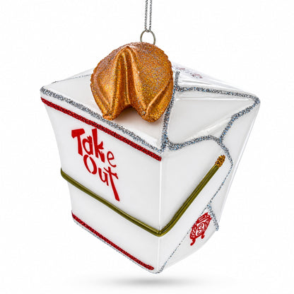 Takeout Box with Fortune Cookie Glass Christmas Ornament