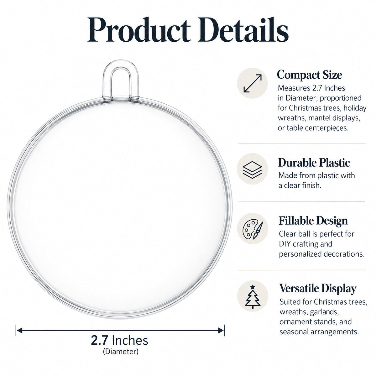2.7-Inch Clear Plastic Fillable Christmas Ball Ornament for DIY Crafting