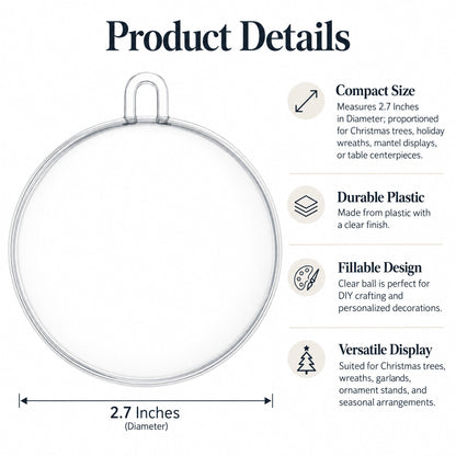 2.7-Inch Clear Plastic Fillable Christmas Ball Ornament for DIY Crafting