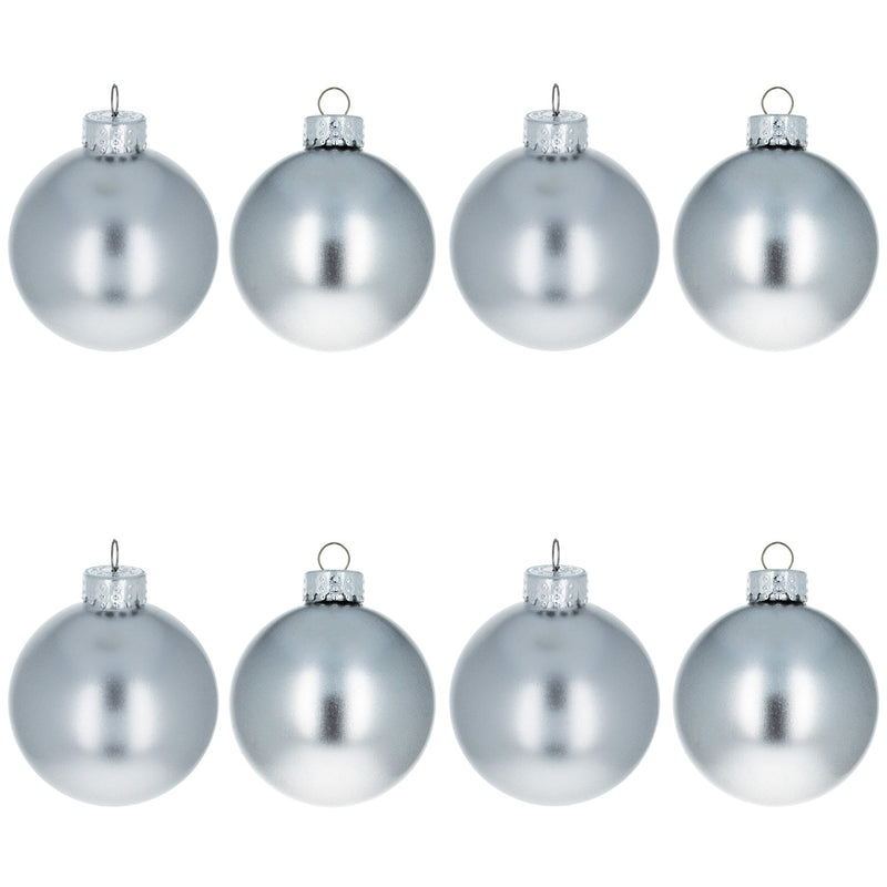 Set of 8 Shiny Silver Glass Christmas Ball Ornament DIY Craft 2.6 Inches