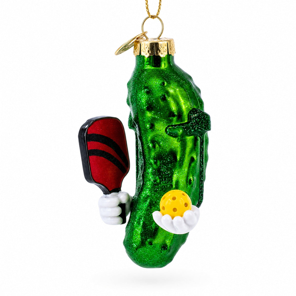 Whimsical Pickleball Pickle Glass Christmas Ornament