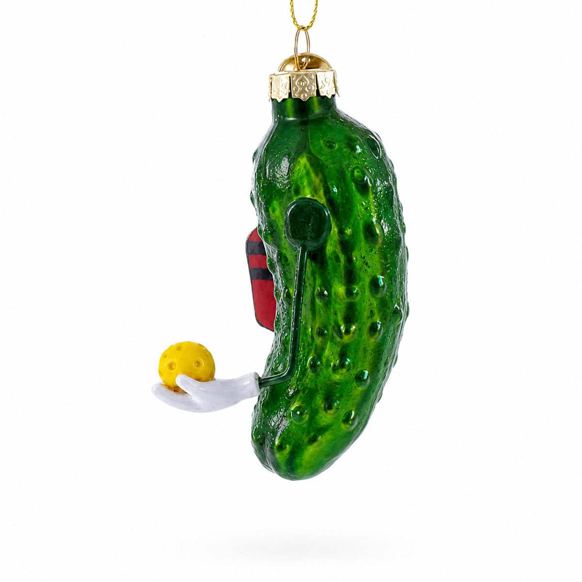 Whimsical Pickleball Pickle Glass Christmas Ornament
